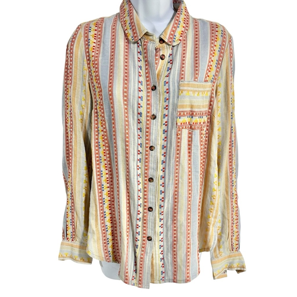 Anthropologie Mademoiselle Striped Multicolor Button-Up Shirt Size 4 - Picture 2 of 7